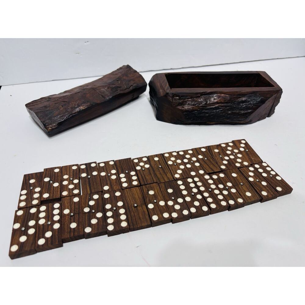 Vintage Walnut Wood Dominoes Set And Box - Picture 5 of 5